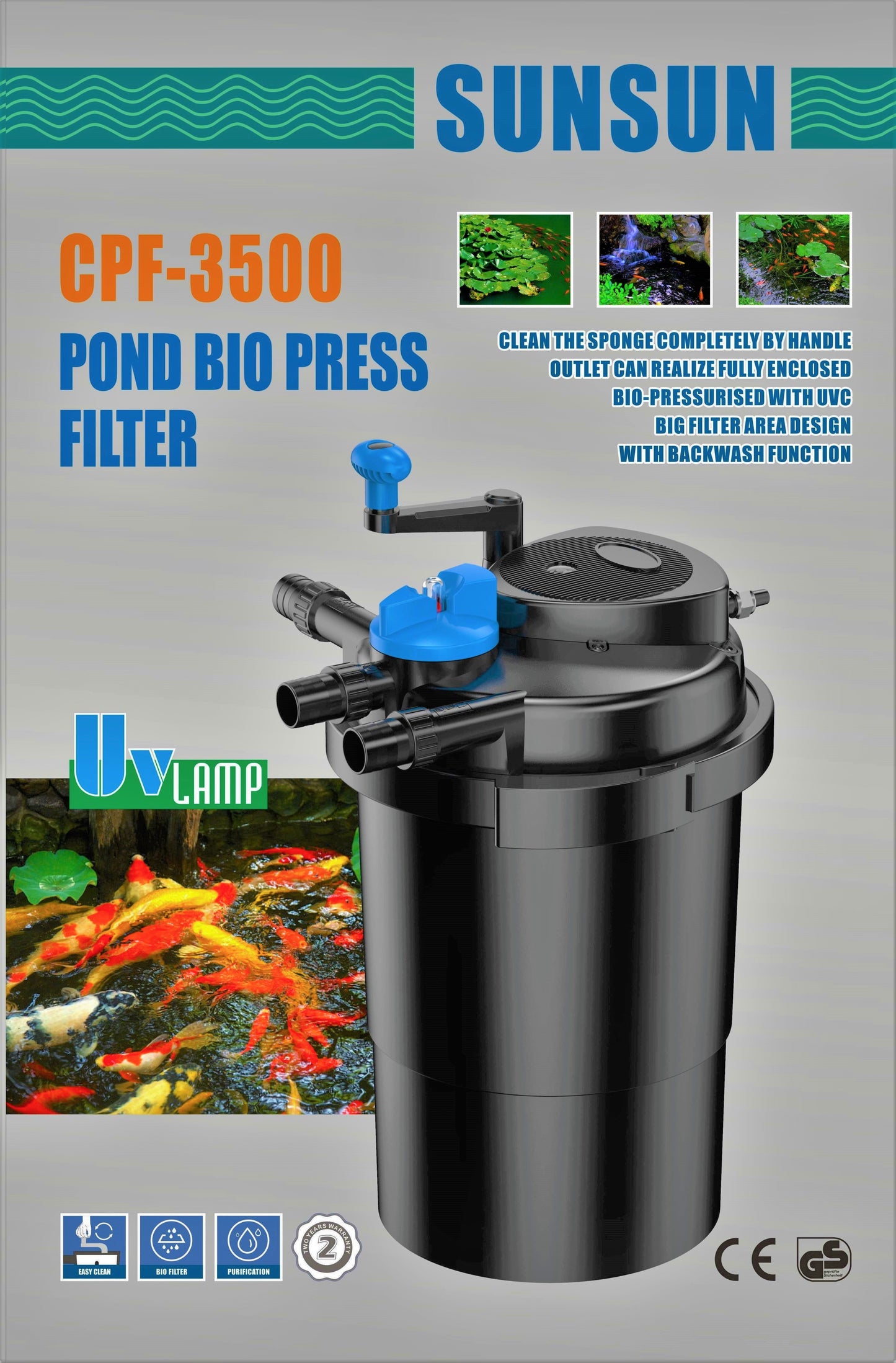 SunSun CPF-3500 Pressurized Bio Pond Filter 11W UV, 1849gph
